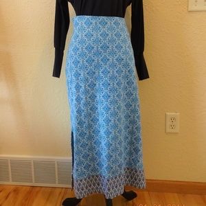 J Jill turquoise and black print maxi-skirt